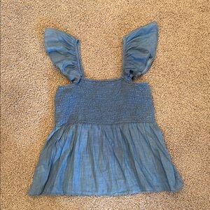 LOFT Chambray Blue Smocked Flutter Sleeveless Top